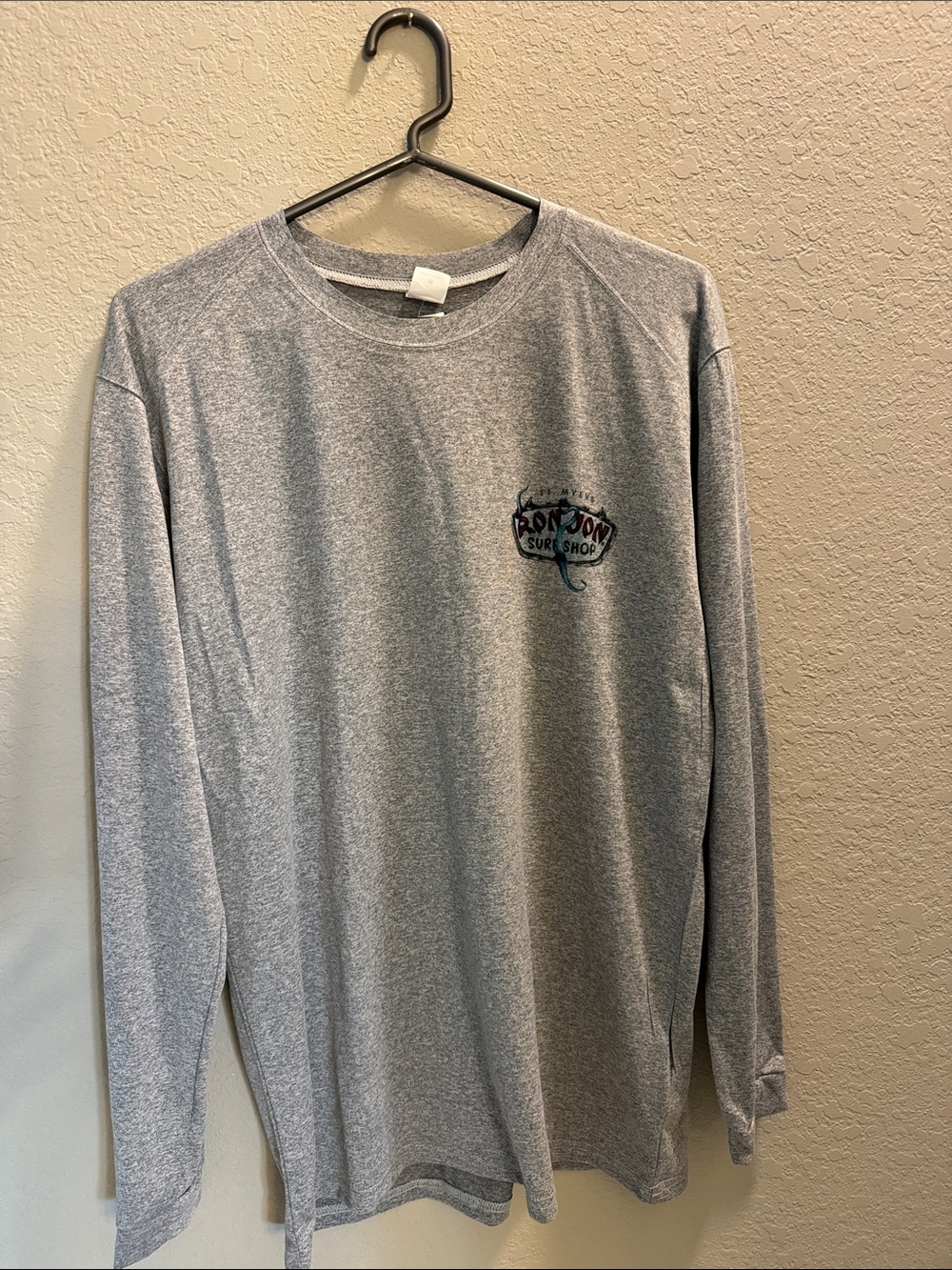 Ron Jon Surf Shop Gray Long Sleeve Crewneck Tee with Surf Shop Logo